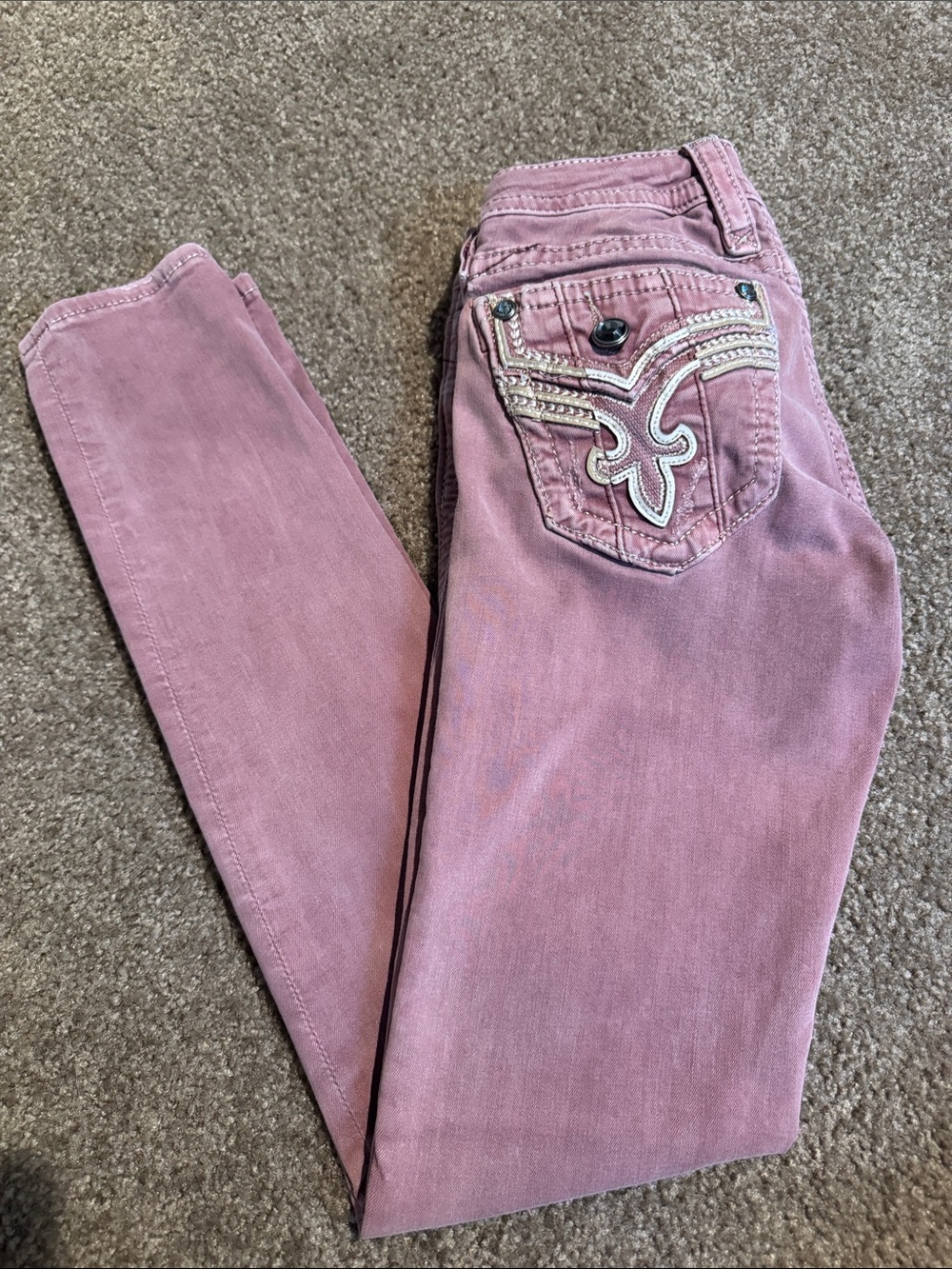 Rock Revival Mauve Pink Embellished Skinny Jeans